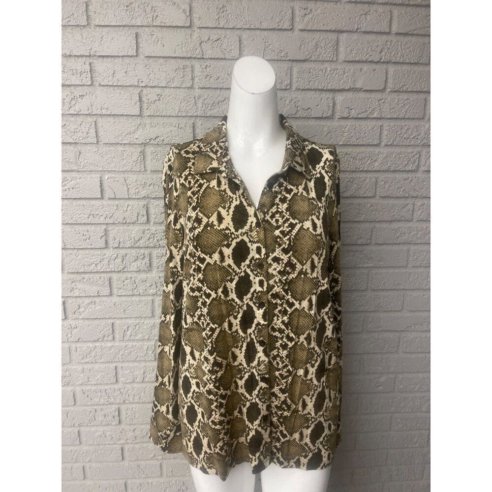 Brook Shields Women Snake Print Long Sleeve Button Down Shirt Size S